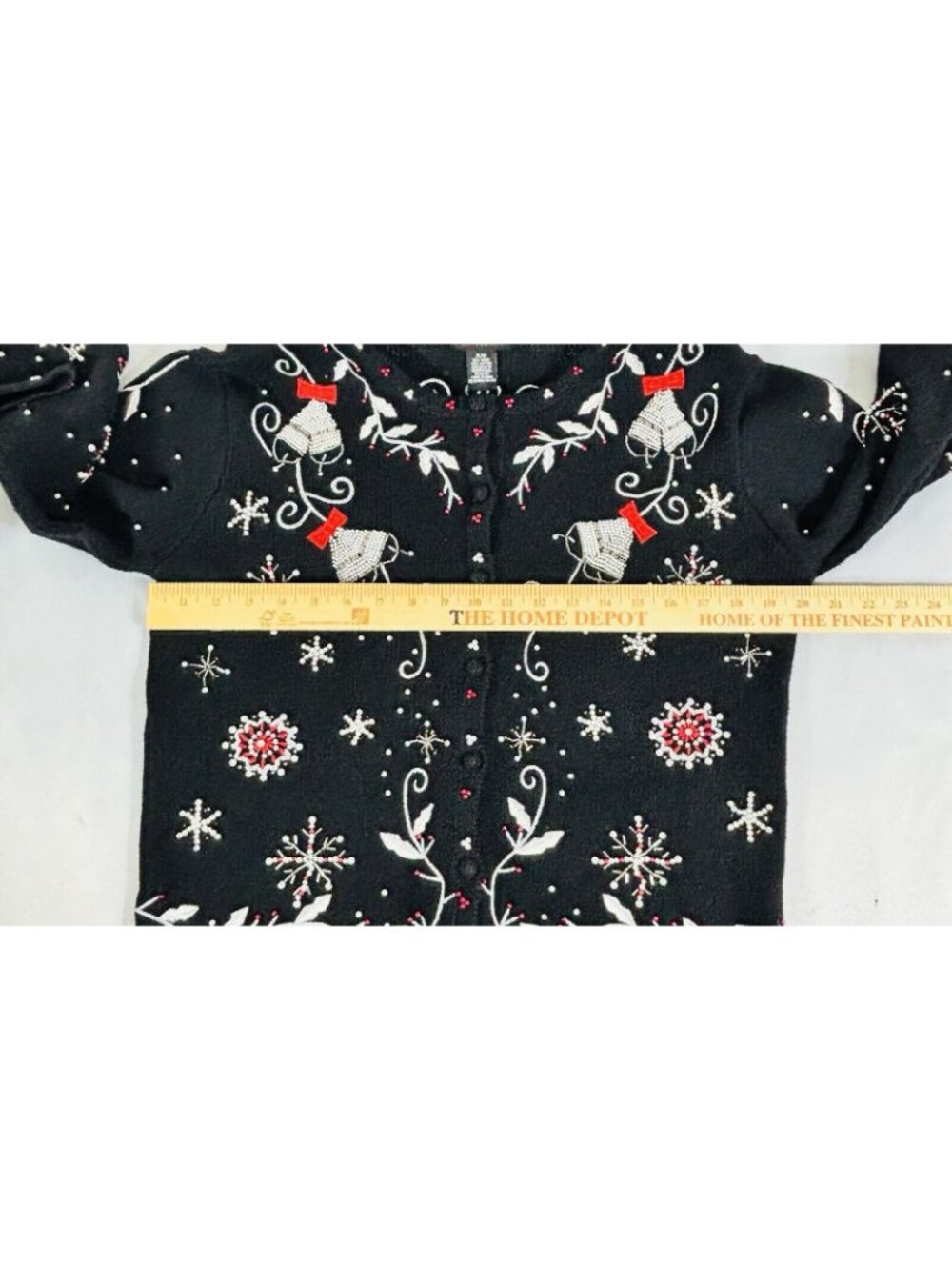 Hampshire Studio Ugly Christmas Sweater Black Cardigan Bells Snowflake Ivy Sz PM - Picture 9 of 9